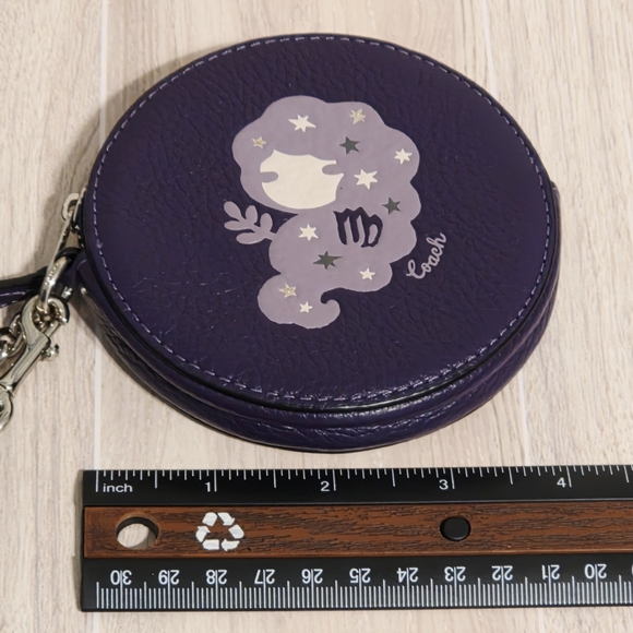 Coach Round Coin Case with Virgo Zodiac Sign Purple Silver Mermaid - Picture 5 of 14